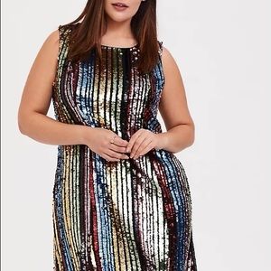 Rainbow Stripe Sequin Trapeze Dress